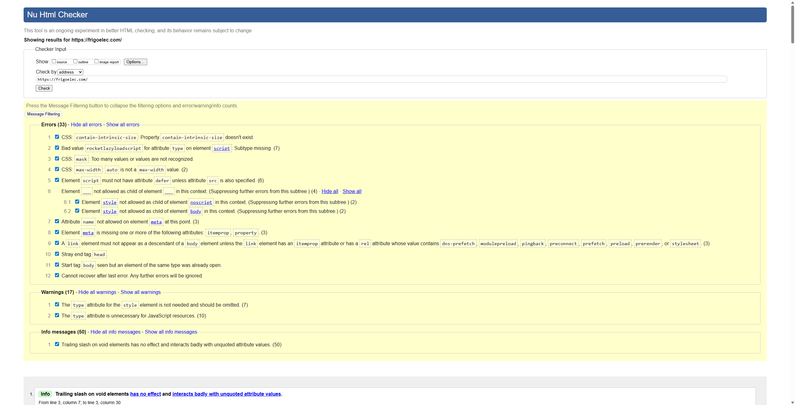 Homepage before optimization snapshot