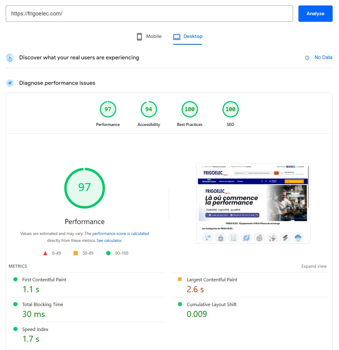 Performance report after optimization snapshot