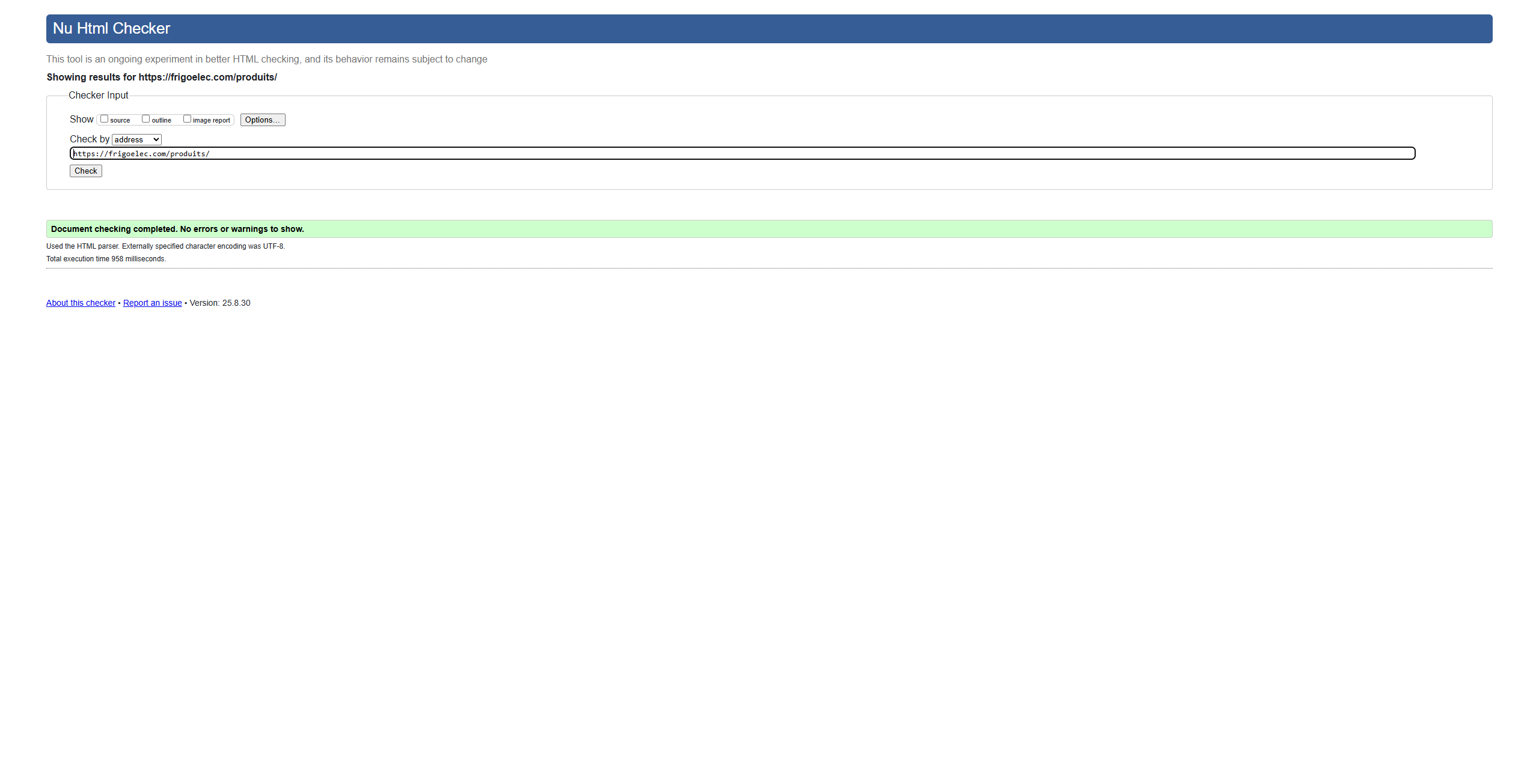 Products page after optimization snapshot