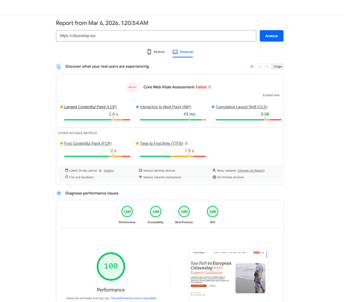 Desktop performance snapshot after optimization